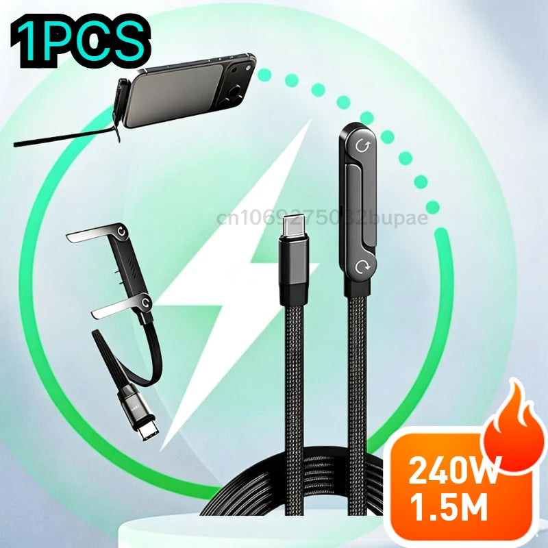 Portable Cell Phone Charger Folding Gaming Friendly Rotatable USB-C Cable 240W Fast Charging Durable Type C To Type C Data Line