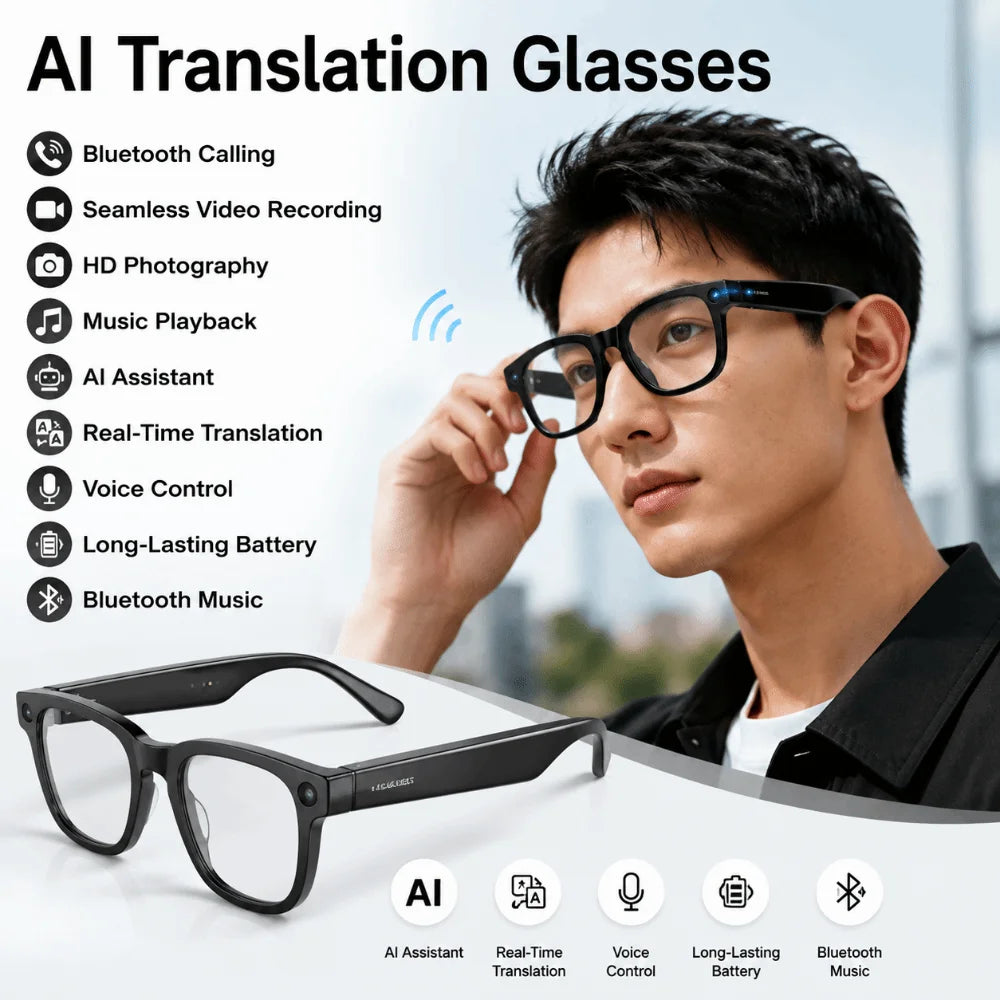 Real-time Translation AI Smart Glasses Wearable Tech 1080P Video Recording Smart AI Glasses AI Voice Waterproof