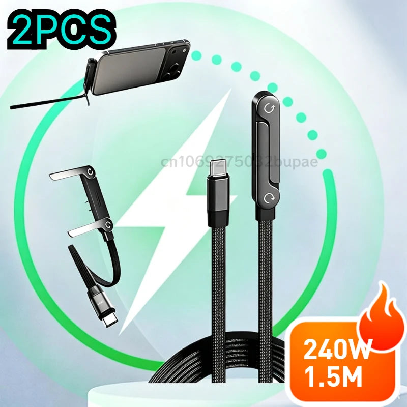 Portable Cell Phone Charger Folding Gaming Friendly Rotatable USB-C Cable 240W Fast Charging Durable Type C To Type C Data Line