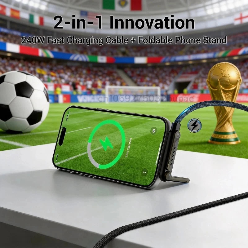 Portable Cell Phone Charger Folding Gaming Friendly Rotatable USB-C Cable 240W Fast Charging Durable Type C To Type C Data Line