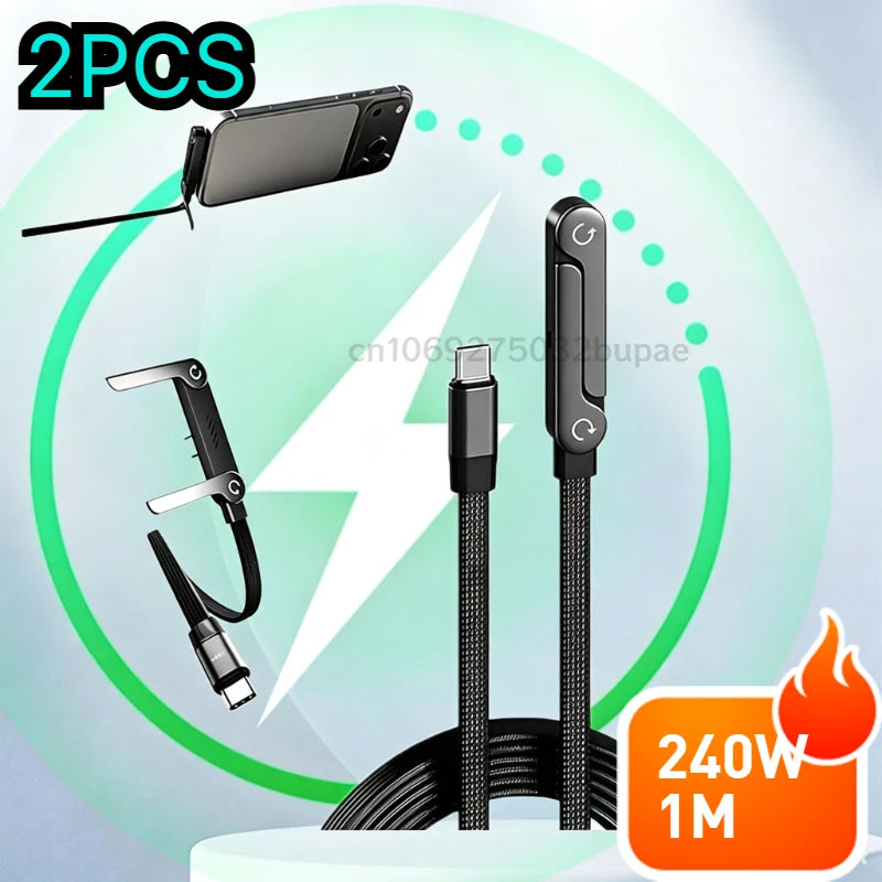 Portable Cell Phone Charger Folding Gaming Friendly Rotatable USB-C Cable 240W Fast Charging Durable Type C To Type C Data Line