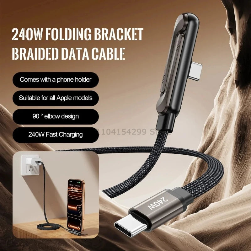 Portable Cell Phone Charger Folding Gaming Friendly Rotatable USB-C Cable 240W Fast Charging Durable Type C To Type C Data Line