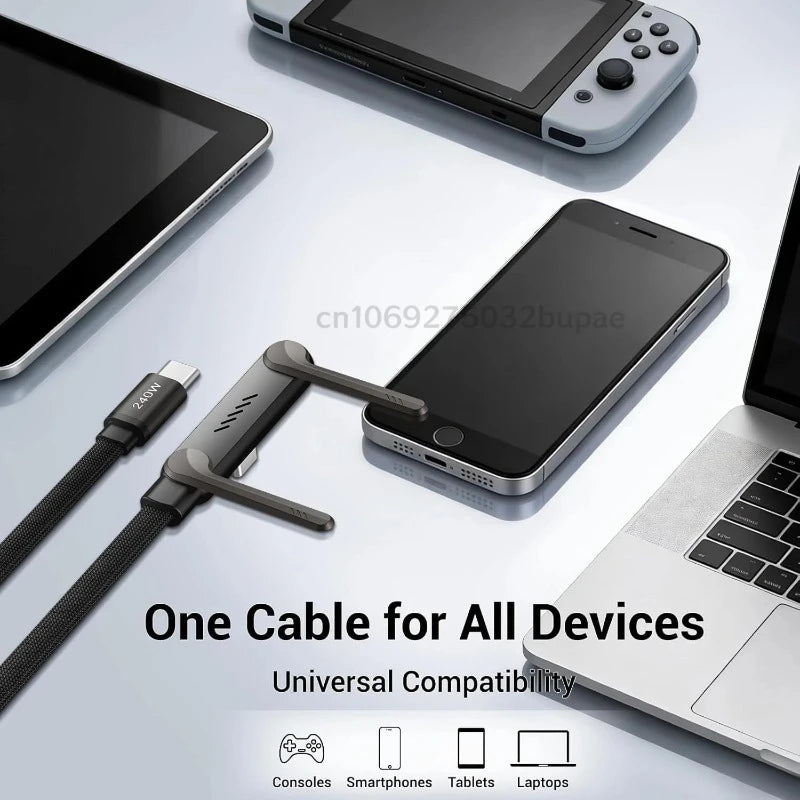 Portable Cell Phone Charger Folding Gaming Friendly Rotatable USB-C Cable 240W Fast Charging Durable Type C To Type C Data Line